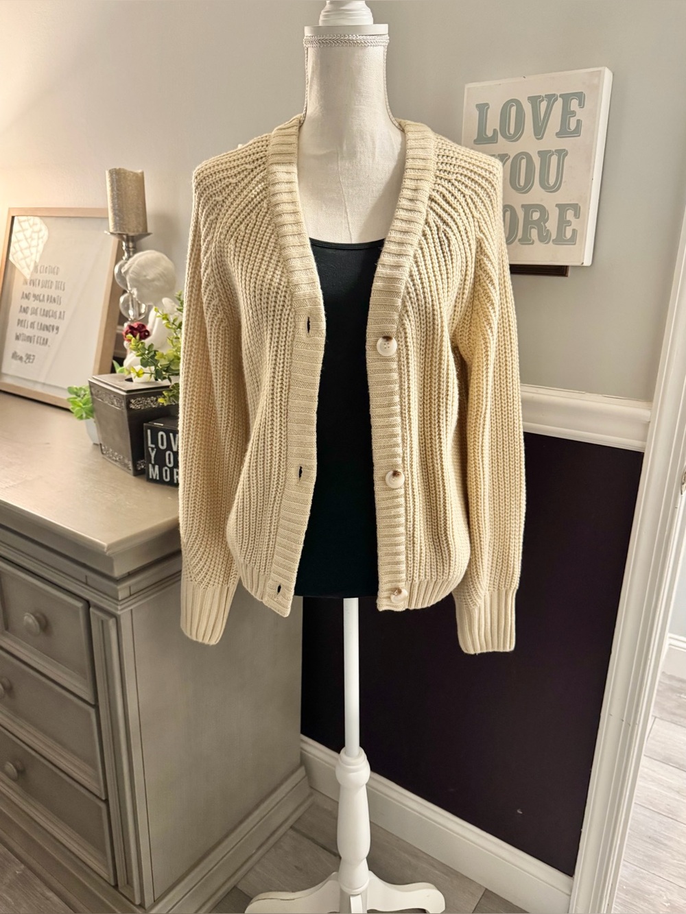 PrettyGarden Cream Chunky Knit Cardigan Small